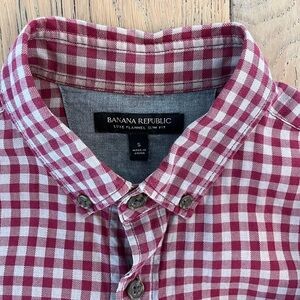 Banana Republic Men Luxe Flannel Slim Fit Maroon Grey Check Small Fall Winter